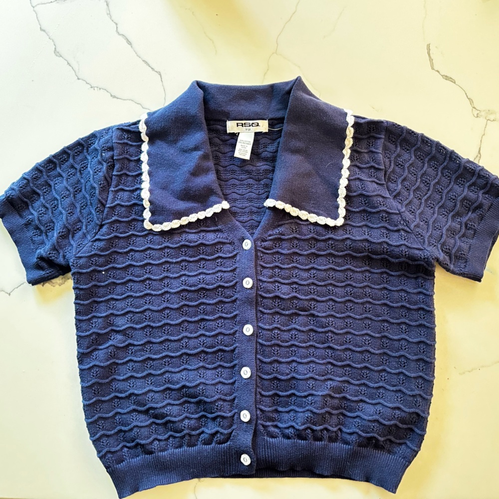 RSQ Navy Blue Cardigan with Pearl Buttons